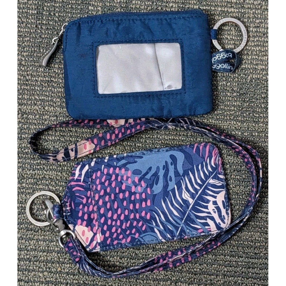 Baggallini RFID Zip Card Case Keychain Coin Wallet And ID Lanyard Purple Blue